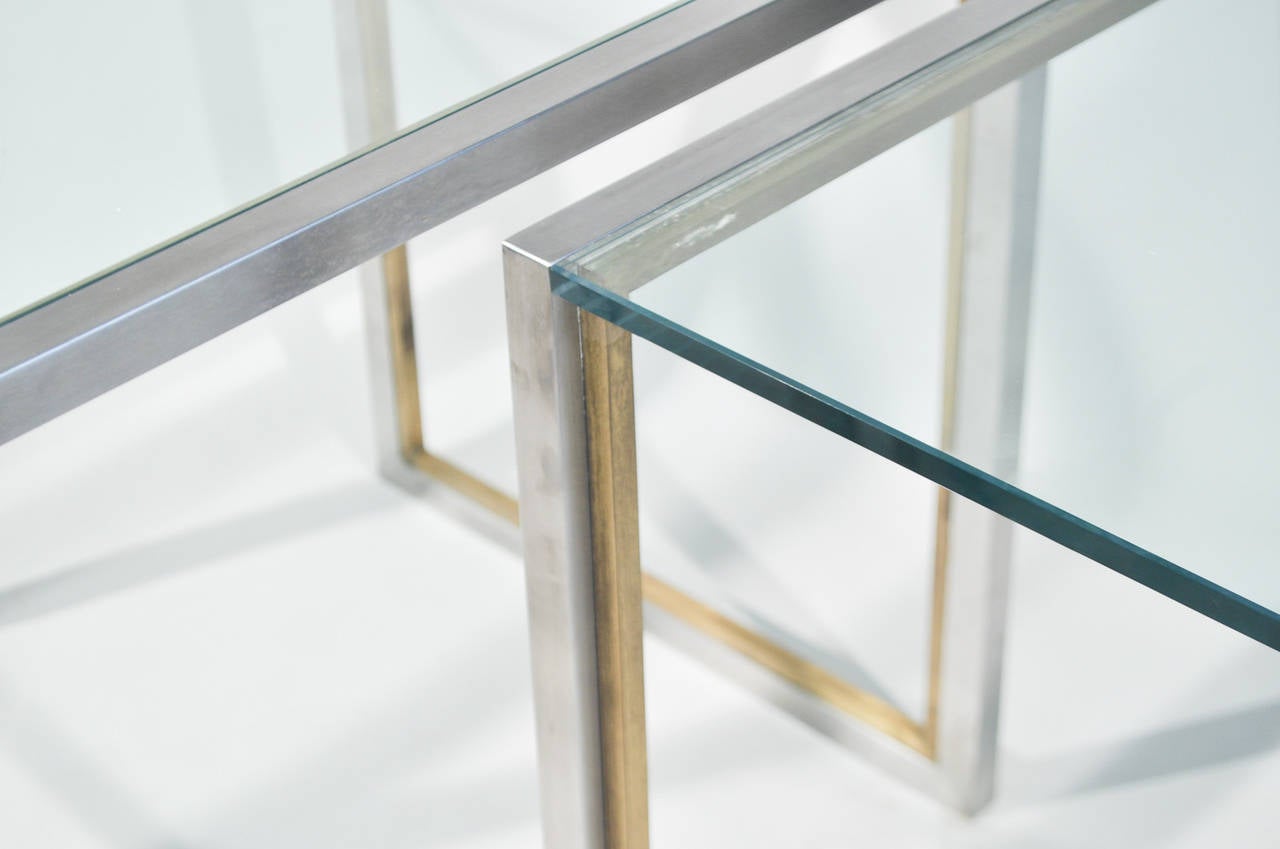 Set of Modern Brushed Steel and Brass End Tables For Sale 3