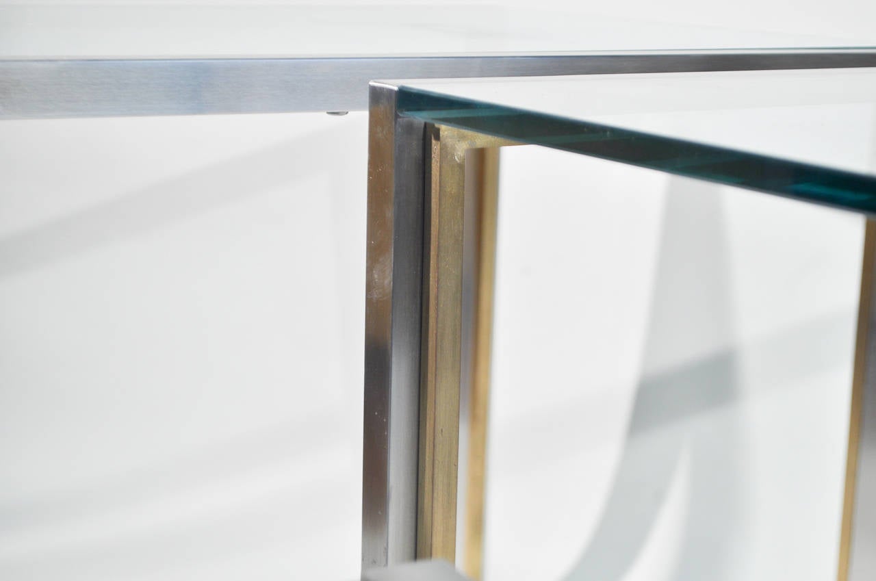 20th Century Set of Modern Brushed Steel and Brass End Tables For Sale