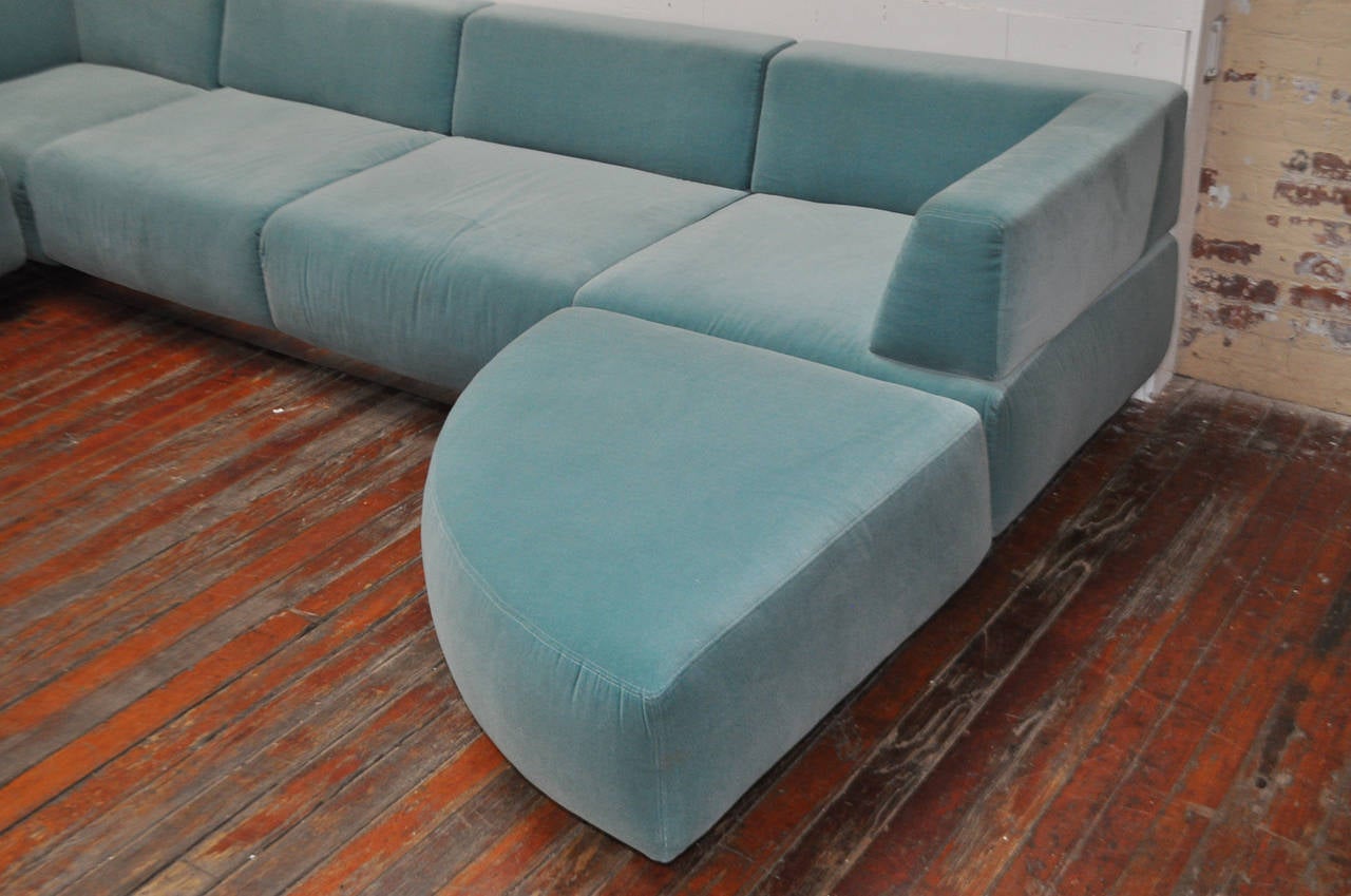 American Harvey Probber Crushed Blue Velvet Sofa For Sale