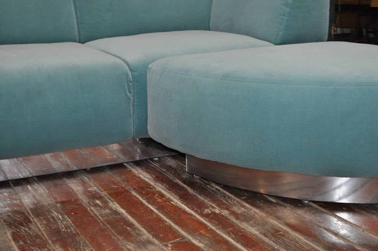 Mid-Century Modern Harvey Probber Crushed Blue Velvet Sofa For Sale