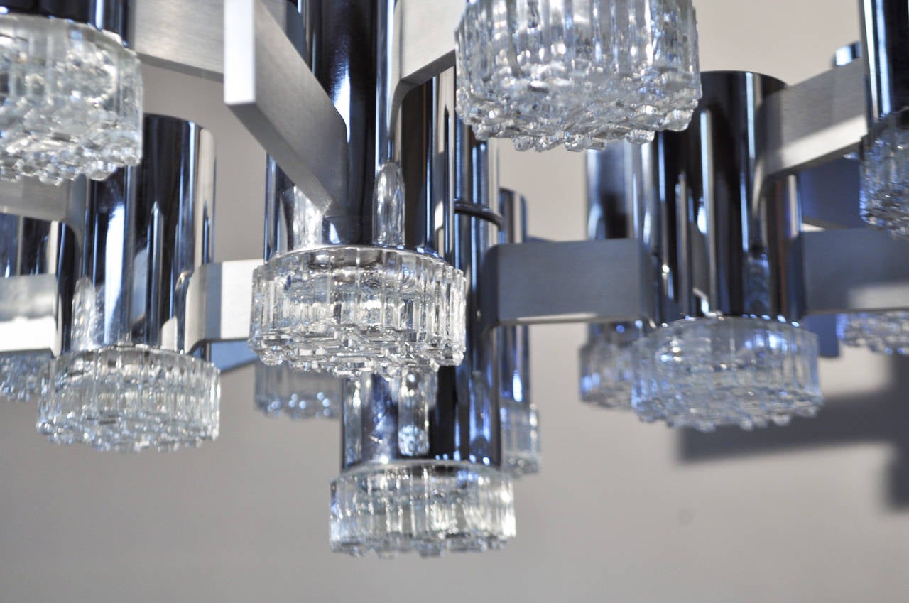 Late 20th Century Gaetano Sciolari Chrome Chandelier For Sale