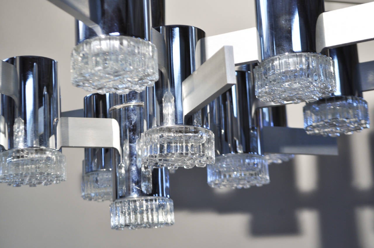 American Gaetano Sciolari Chrome Chandelier For Sale