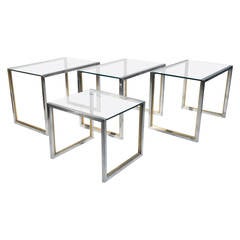 Set of Modern Brushed Steel and Brass End Tables