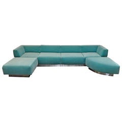 Harvey Probber Crushed Blue Velvet Sofa