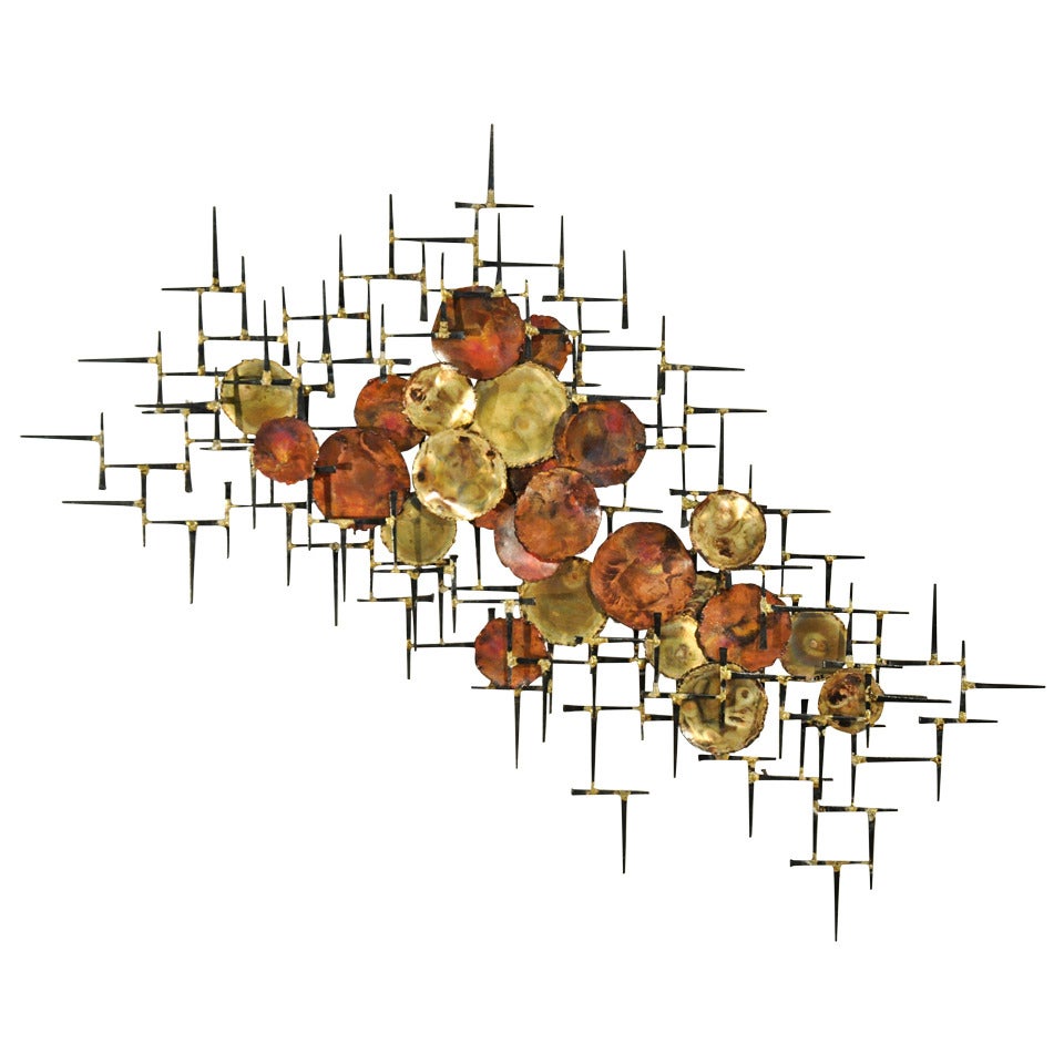 Mid-Century Brutalist Metal Nail Art Wall Sculpture
