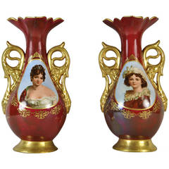 Pair of KPM Porcelain Portrait Vases