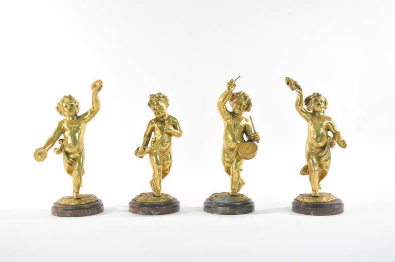 After Claude Michel Clodion (French, 1738-1814) 

A wonderful and prestigious set of bronzes after the famous sculptor Claude Michel Clodion.  Each piece is bronze on marble base with a brilliant, bright patina.  minor oxidation The pieces are