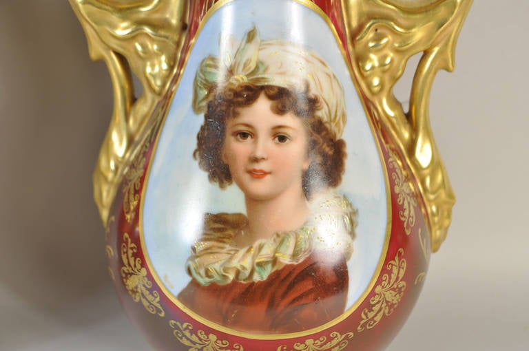 German Pair of KPM Porcelain Portrait Vases For Sale