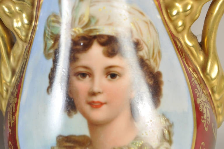 19th Century Pair of KPM Porcelain Portrait Vases For Sale