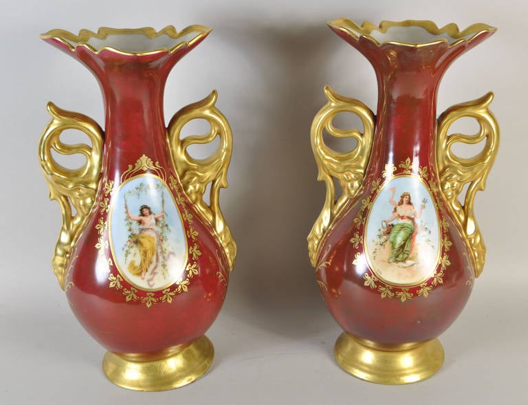 Pair of KPM Porcelain Portrait Vases For Sale 1