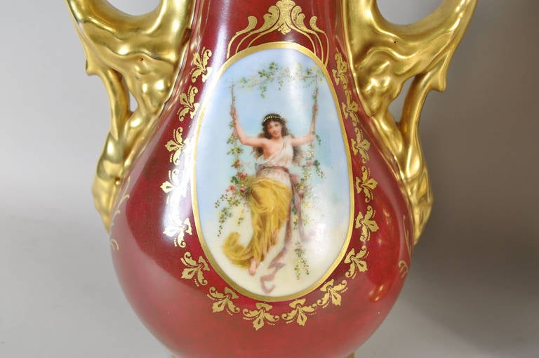 Pair of KPM Porcelain Portrait Vases For Sale 2