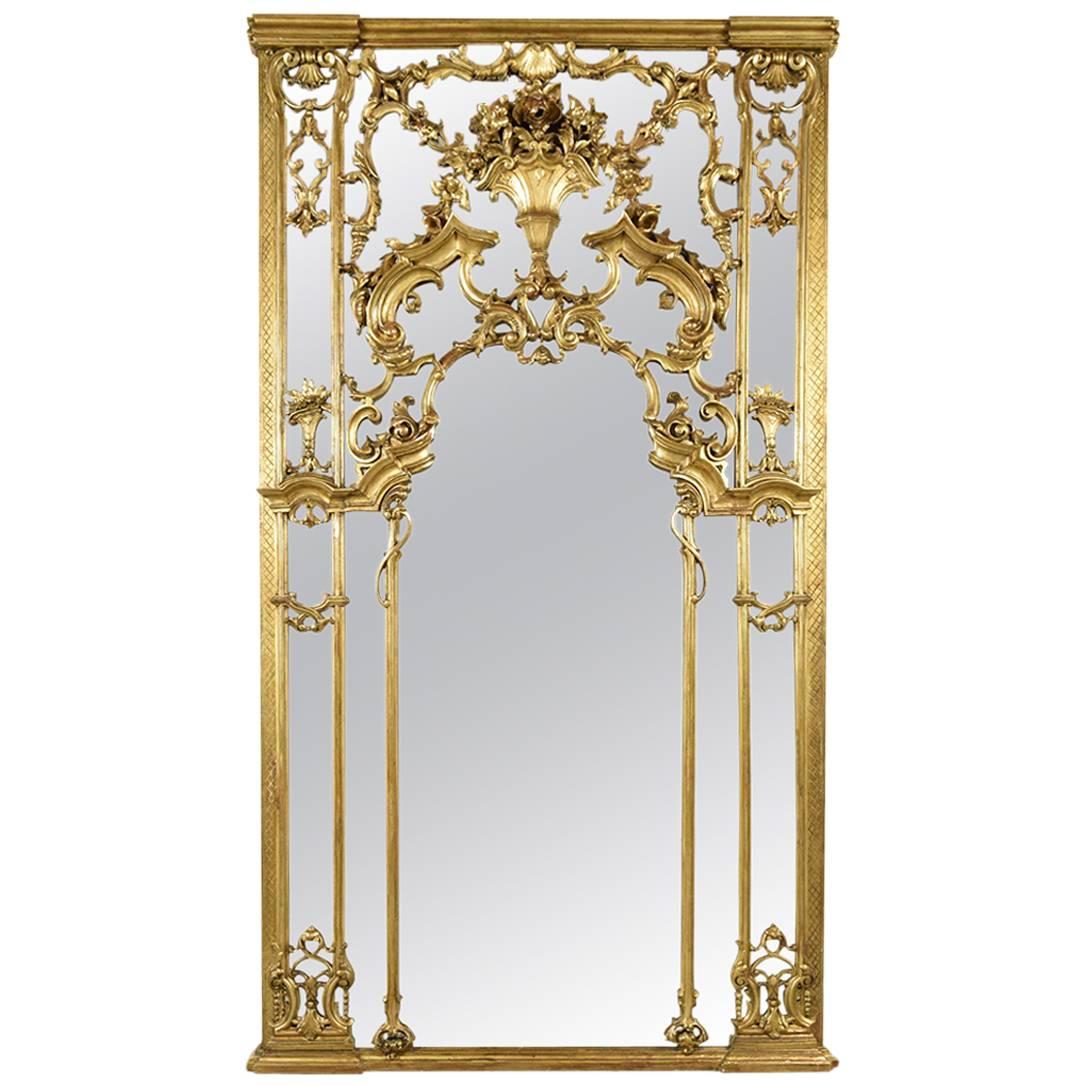 Grand Antique French Louis XVI Gilt Wood Mirror