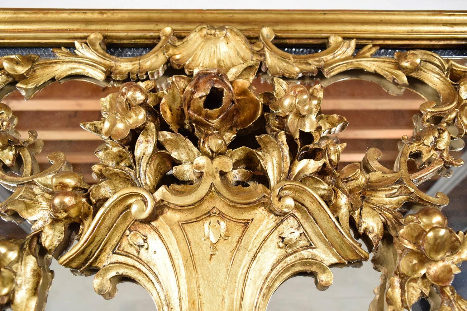 Grand Antique French Louis XVI Gilt Wood Mirror In Excellent Condition In Los Angeles, CA