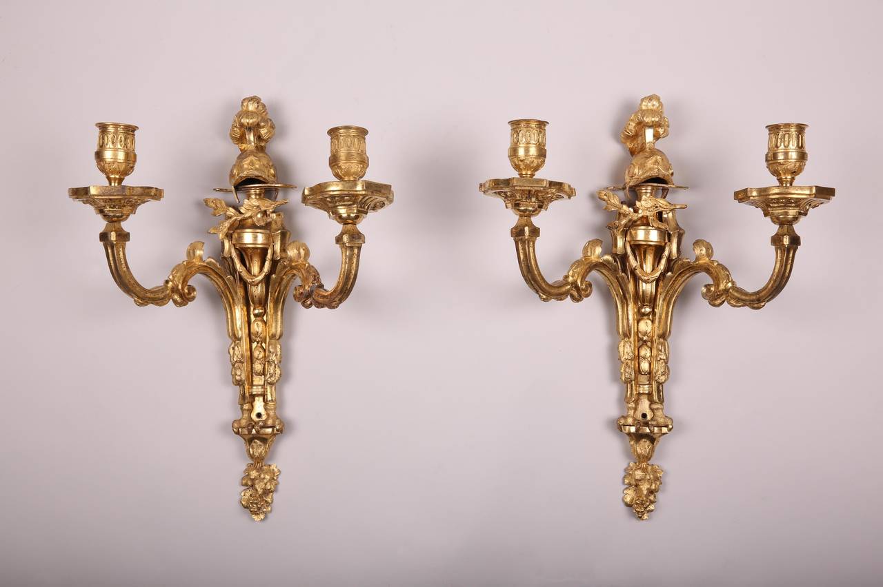 Exceptional Pair of Gilt Bronze Sconces of the Transition Period