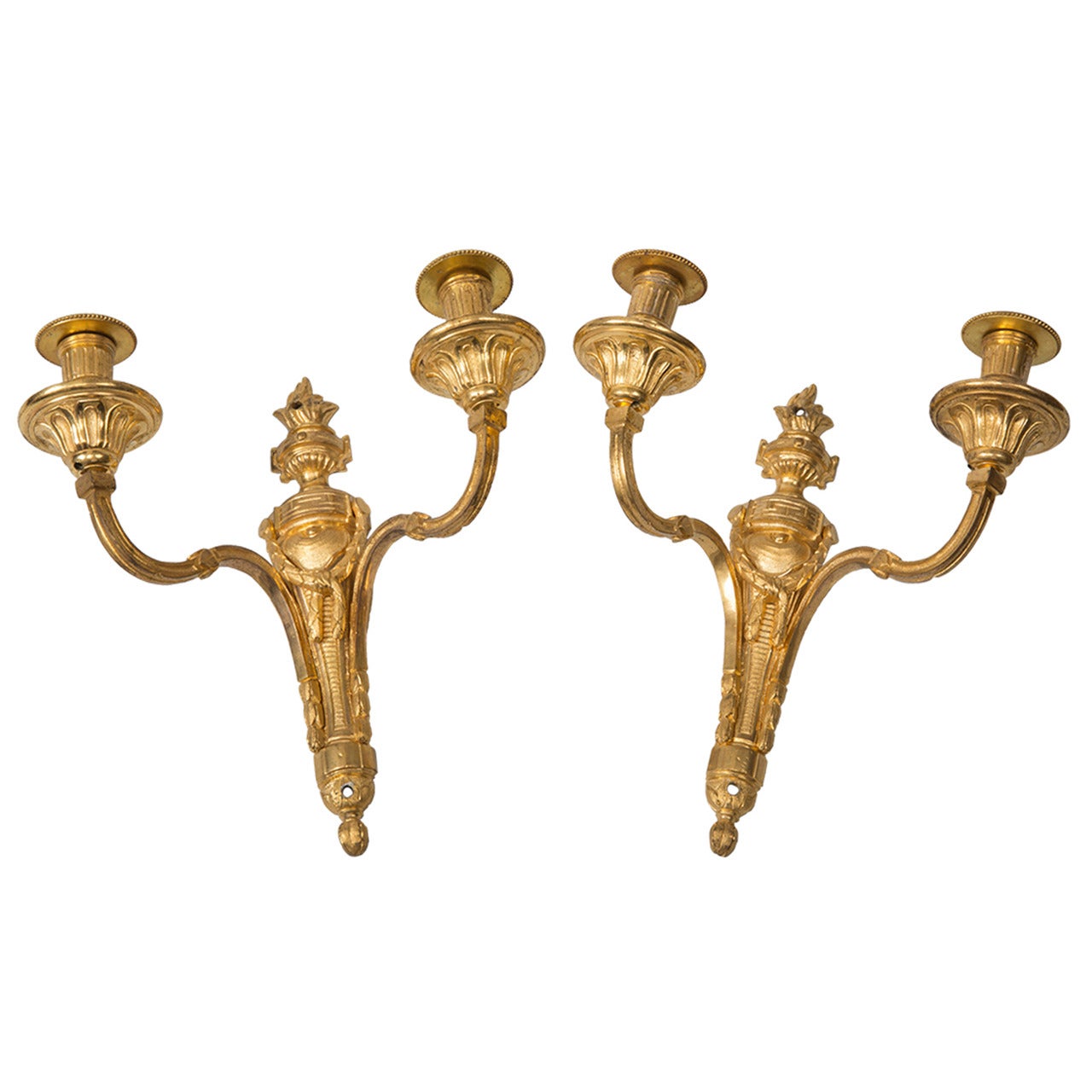 Pair of French Louis XVI Ormolu Gilt Bronze Sconces For Sale