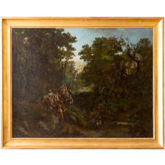Hunting Scene Oil on Canvas Signed by Prudent Leray