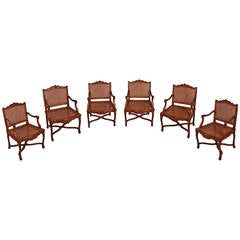 Antique Suite of Four Caned French Regence Armchairs "à la Reine"