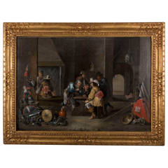 Guardroom with Soldiers Playing Dices Signed Painting by Van Helmont