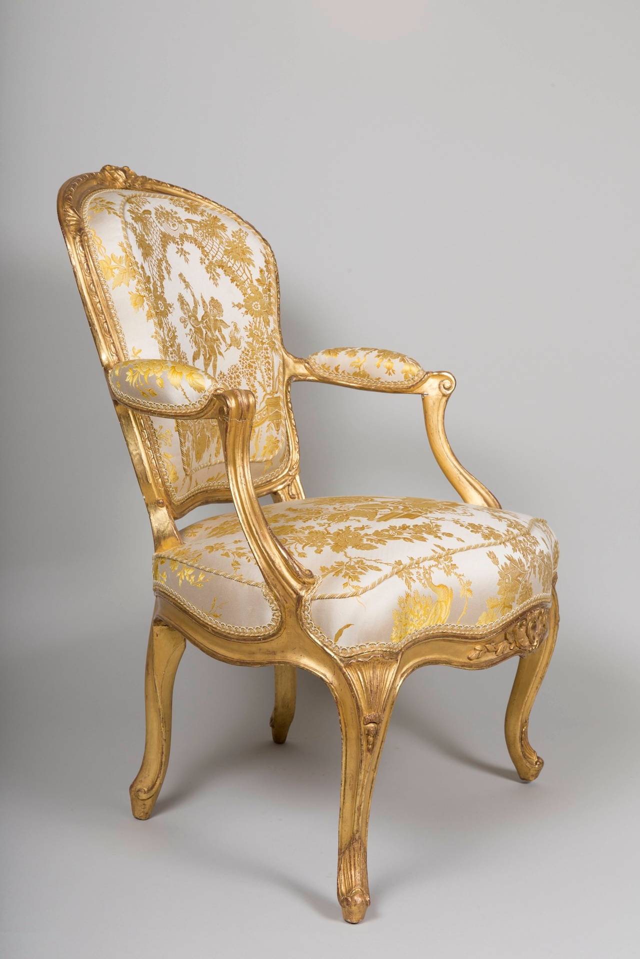 Exceptional Pair of Gilded Wood Armchairs by Jean-Baptiste Tilliard