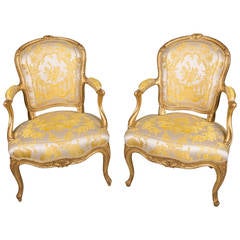 Exceptional Pair of Gilded Wood Armchairs by Jean-Baptiste Tilliard