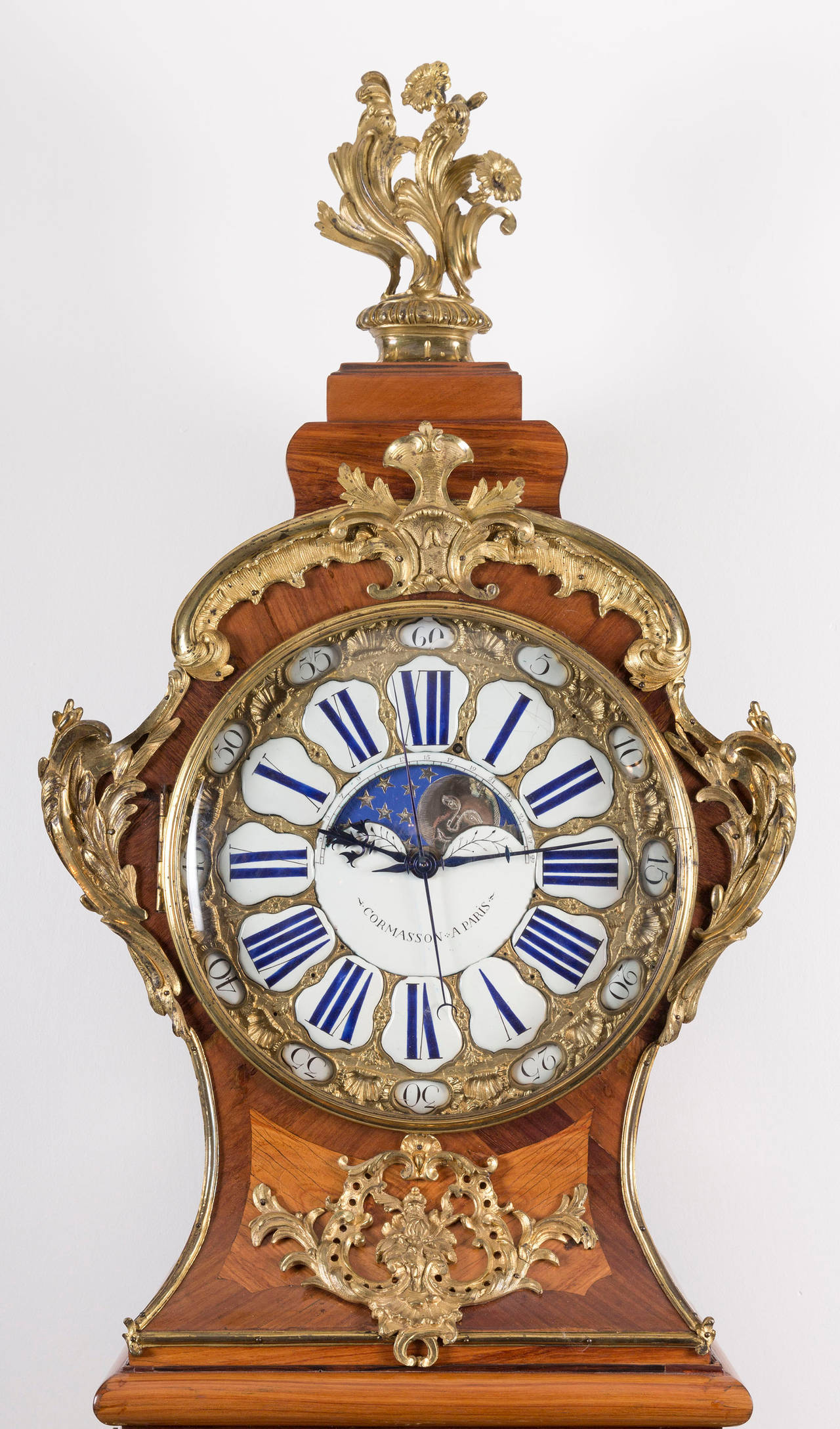 Exceptional French Louis XV Rosewood and Tulipwood Tall Case Clock For Sale 2