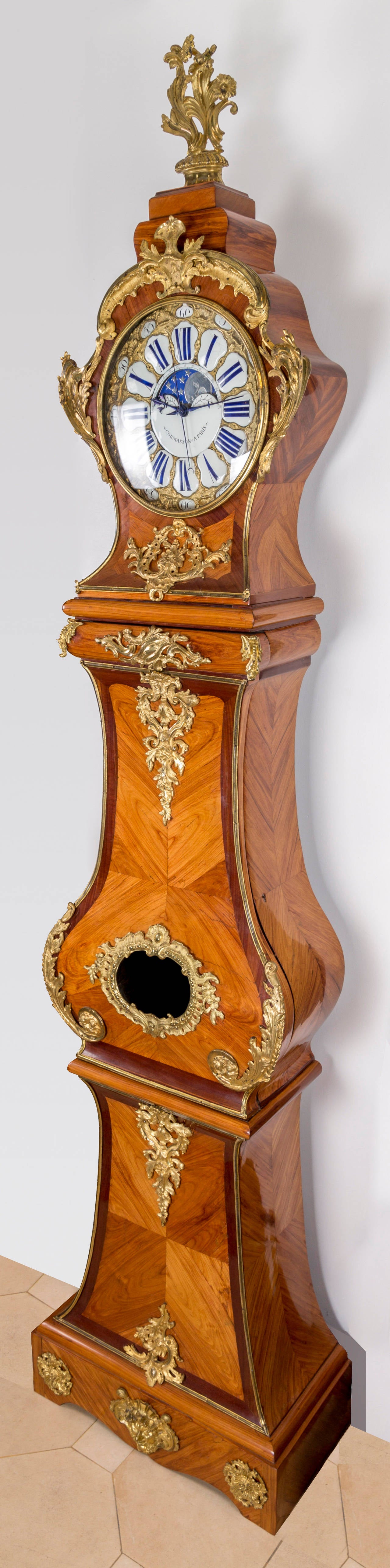 Exceptional French Louis XV Rosewood and Tulipwood Tall Case Clock For Sale 4
