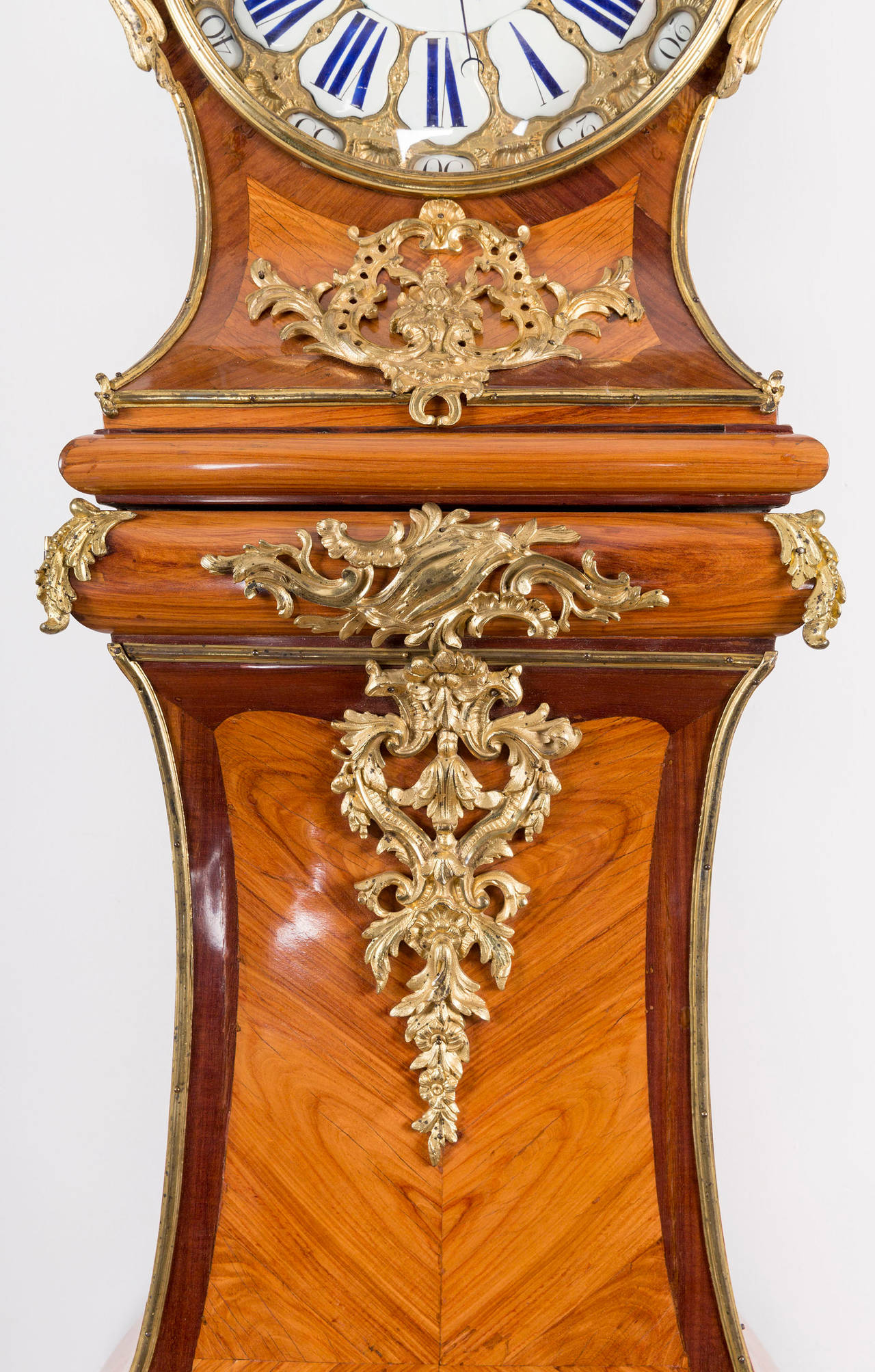 Exceptional French Louis XV Rosewood and Tulipwood Tall Case Clock For Sale 5