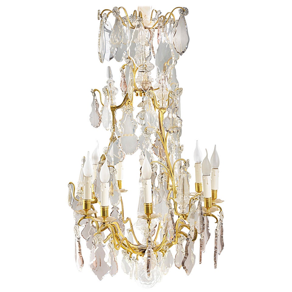 Large Gilt Bronze French Crystal Chandelier For Sale