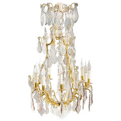 Large Gilt Bronze French Crystal Chandelier
