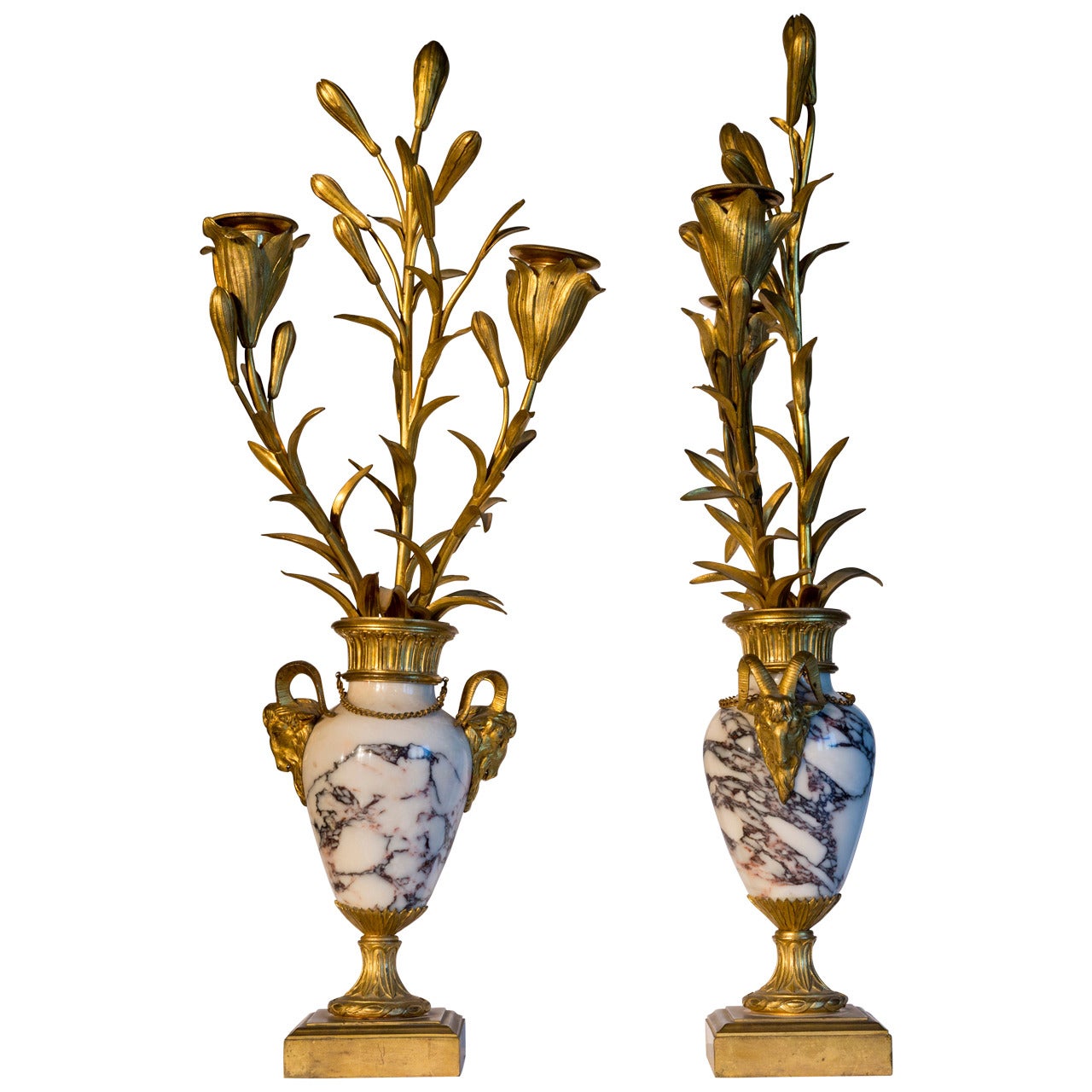 Elegant Pair of Louis XVI Period Gilt Bronze Two-Arm Candelabraum For Sale