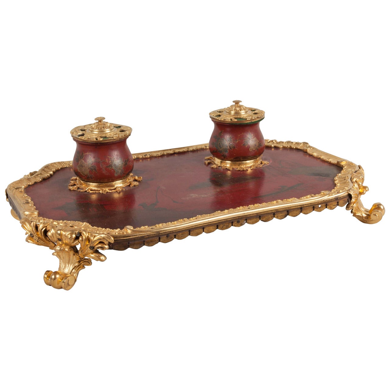 19th Century Ormolu-Mounted Lacquer Inkwell For Sale