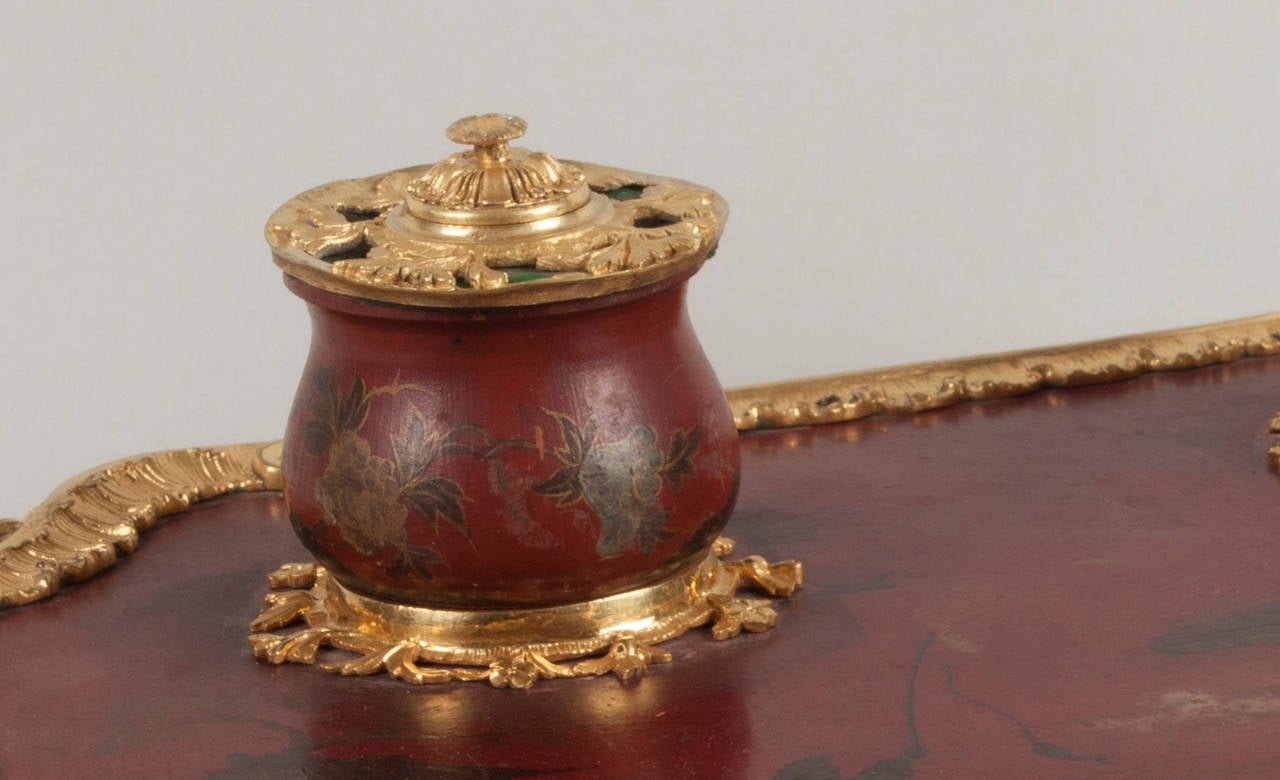 French 19th Century Ormolu-Mounted Lacquer Inkwell For Sale