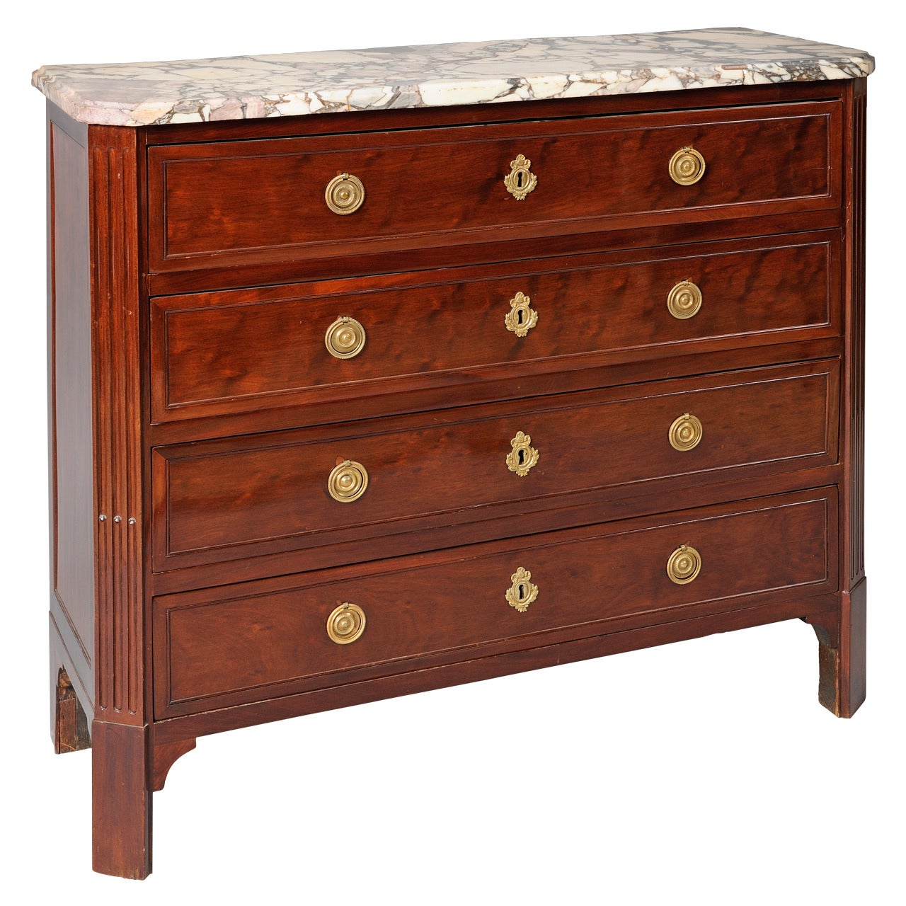 Beautiful French Louis XVI Four-Drawer Mahogany Commode For Sale