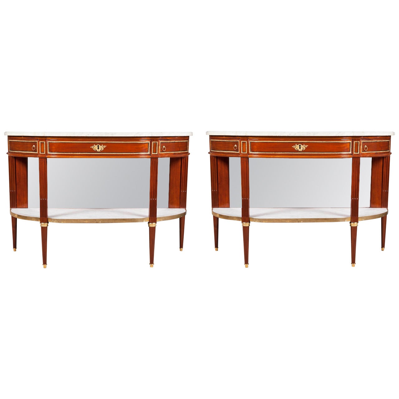 Pair of French Louis XVI Mahogany Consoles For Sale