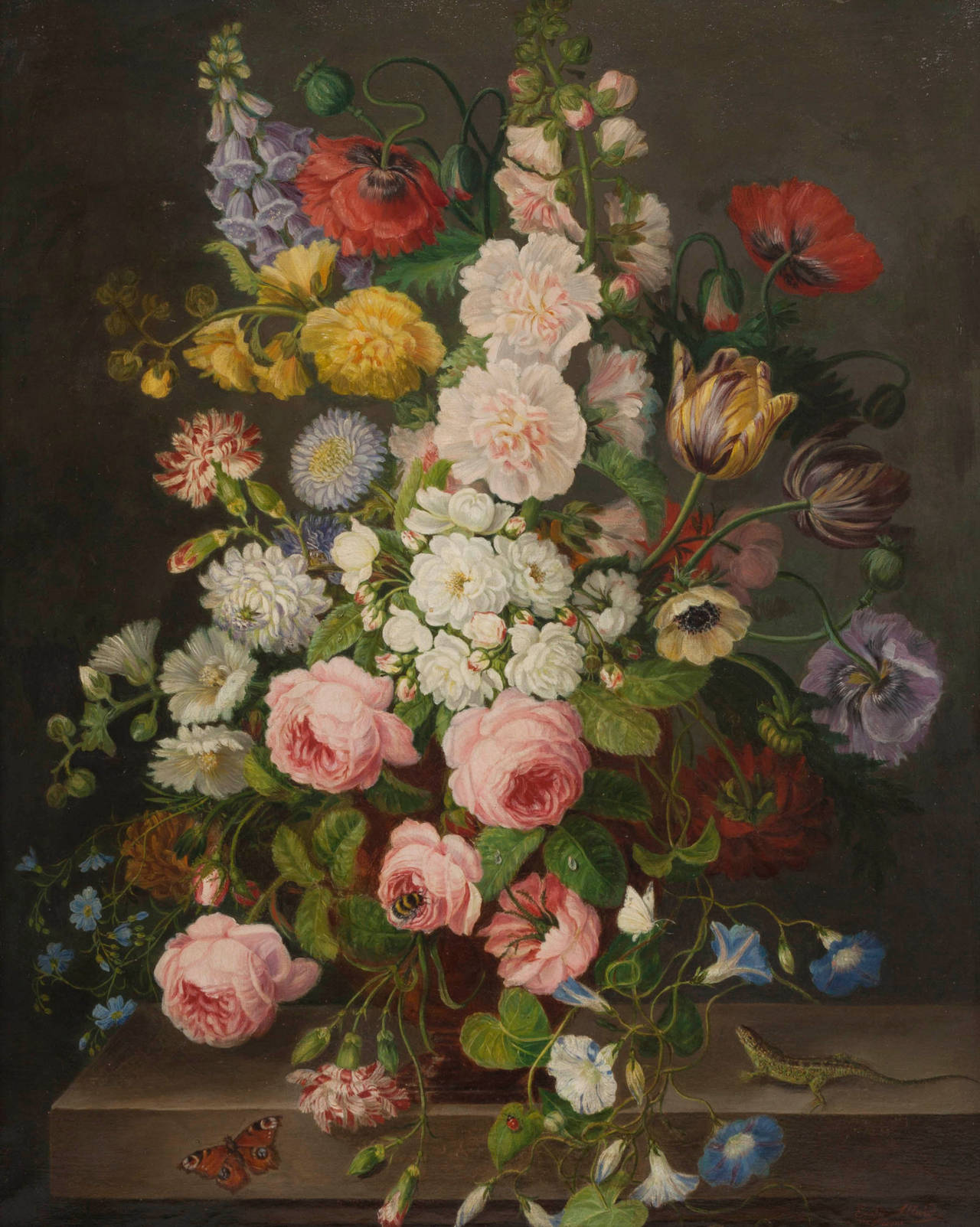 Still Life, Flowers Bouquet With Lizard and Butterfly

Oil on canvas signed on the bottom right corner Emilie Allard, born Pasquier

Dimensions : 79 x 63 cm

Emilie Allard lived in Paris and was active during the second half of the 19th