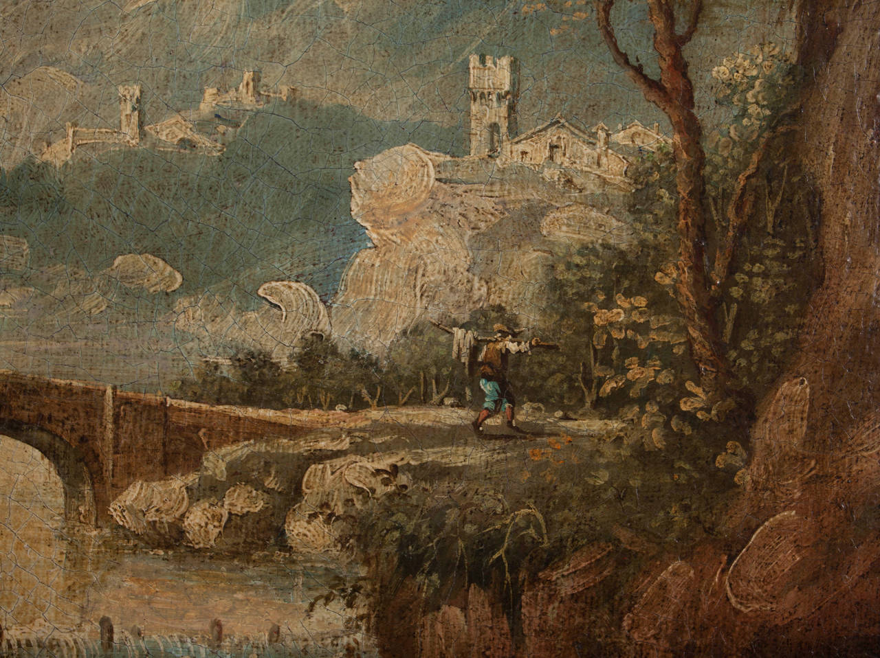 Italian Landscape Painting, Entourage of Marco Ricci For Sale