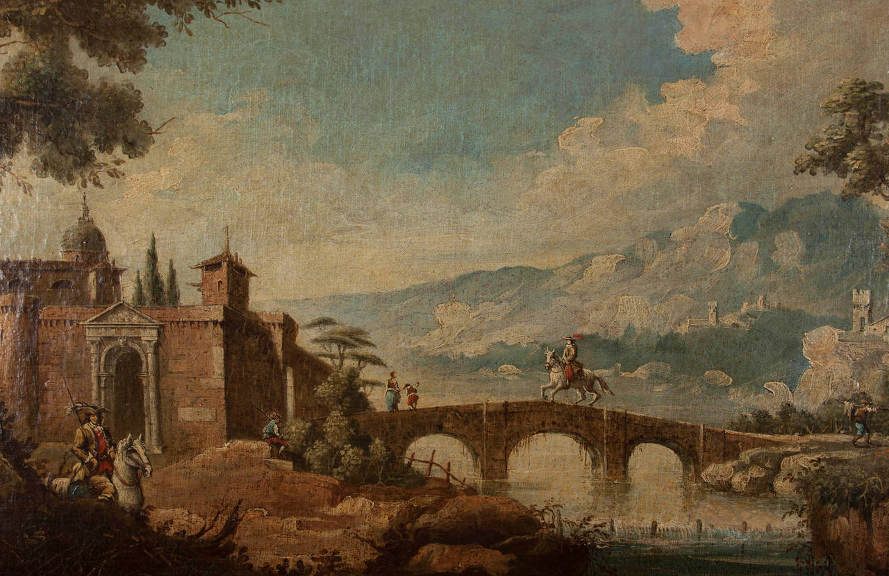 18th Century Landscape Painting, Entourage of Marco Ricci For Sale