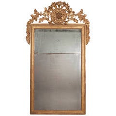 French Louis XVI Giltwood Mirror with Carved Pediment