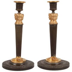 Pair of French Bronze Empire Candlesticks