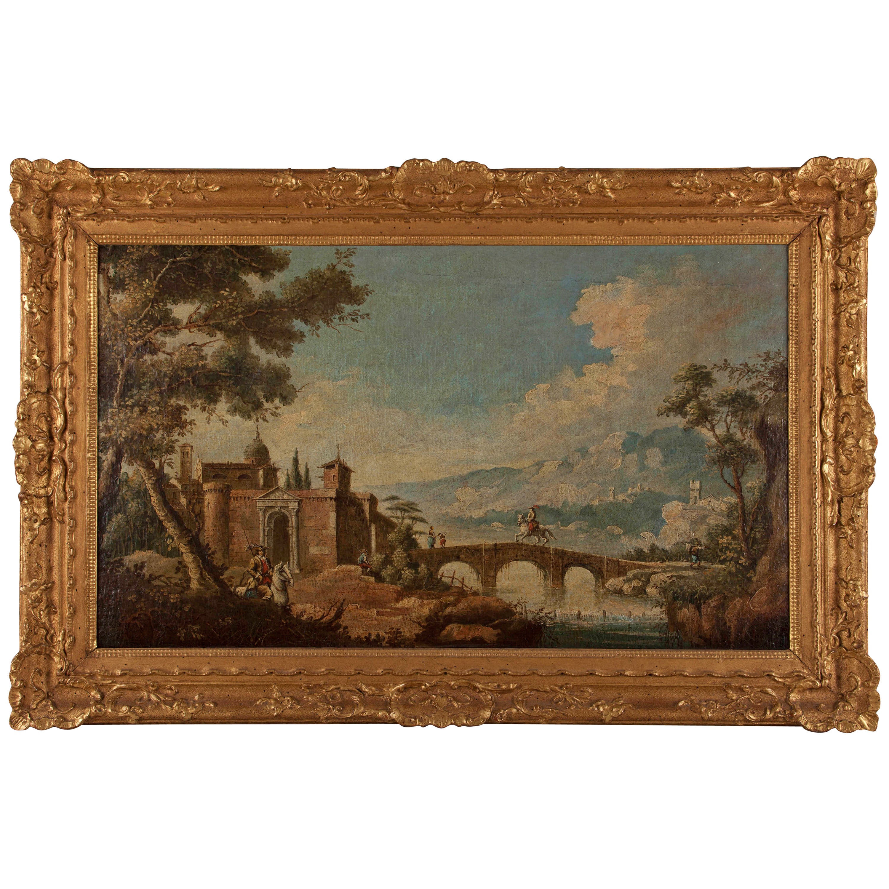 Landscape Painting, Entourage of Marco Ricci For Sale