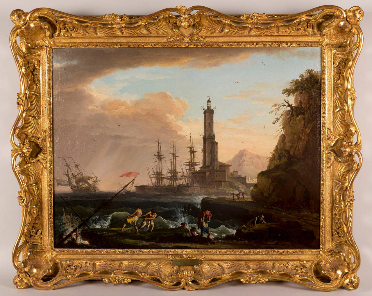 Marine, nightfall on a Mediterranean port by Charles Franc¸ois Lacroix de Marseille (1700-1782).
Oil on canvas signed and dated on the bottom right corner with the mention : 