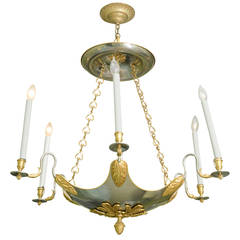 Neoclassical Six-Light Silver and Gilt Brass Chandelier