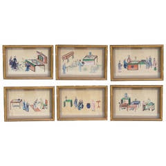 Set of 19th Century Chinese Export Pith Watercolors