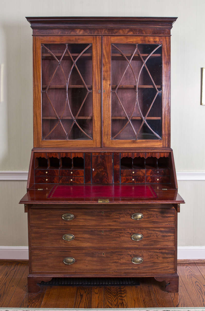 Chippendale Richly Hued George III Mahogany Bureau Bookcase