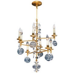 Swedish Gilt Iron and Glass Chandelier by Erik Hoglund