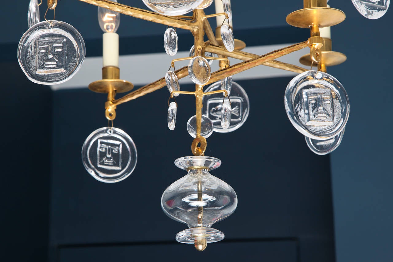 Swedish Gilt Iron and Glass Chandelier by Erik Hoglund 1