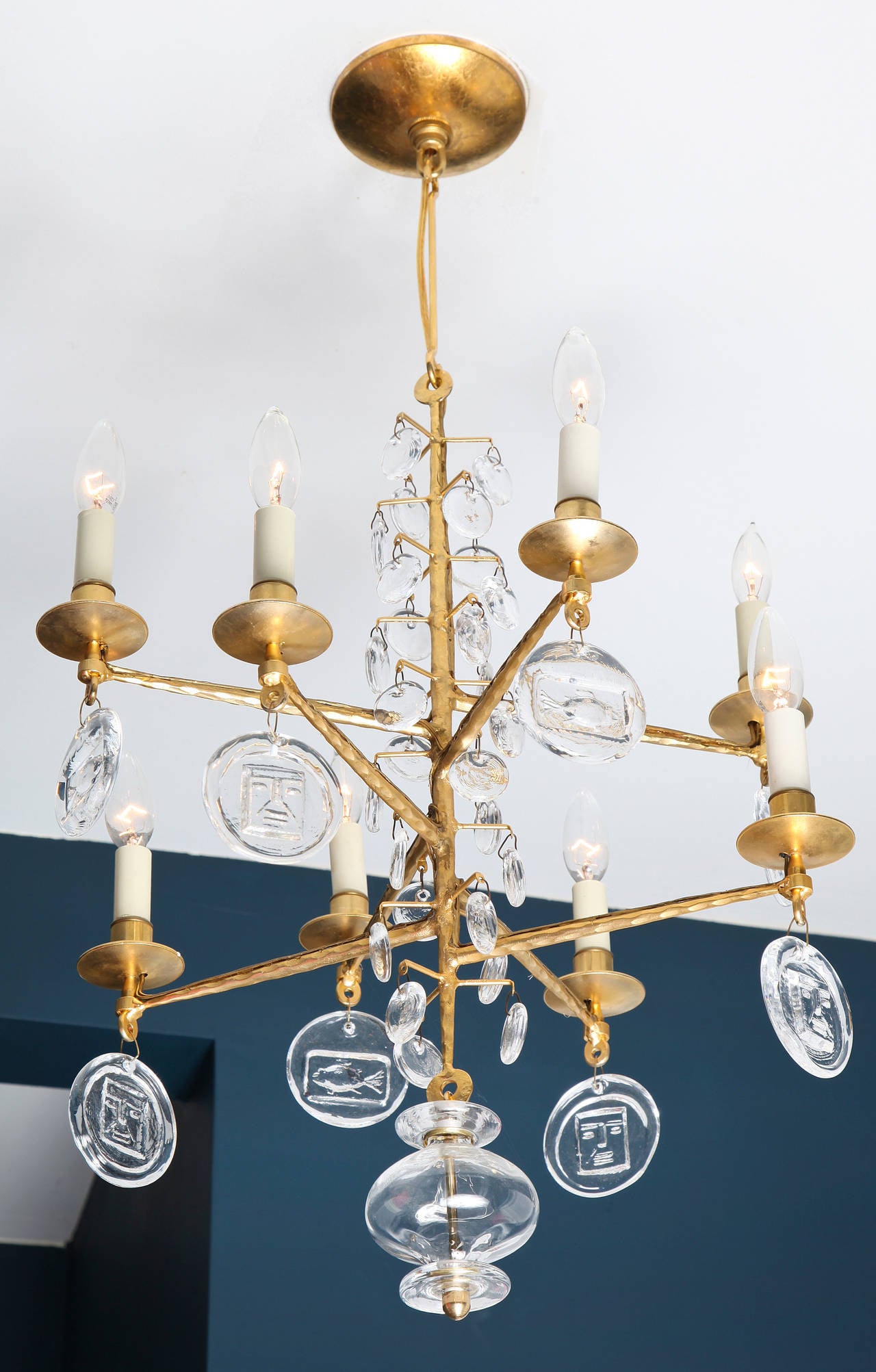 Swedish Gilt Iron and Glass Chandelier by Erik Hoglund 3