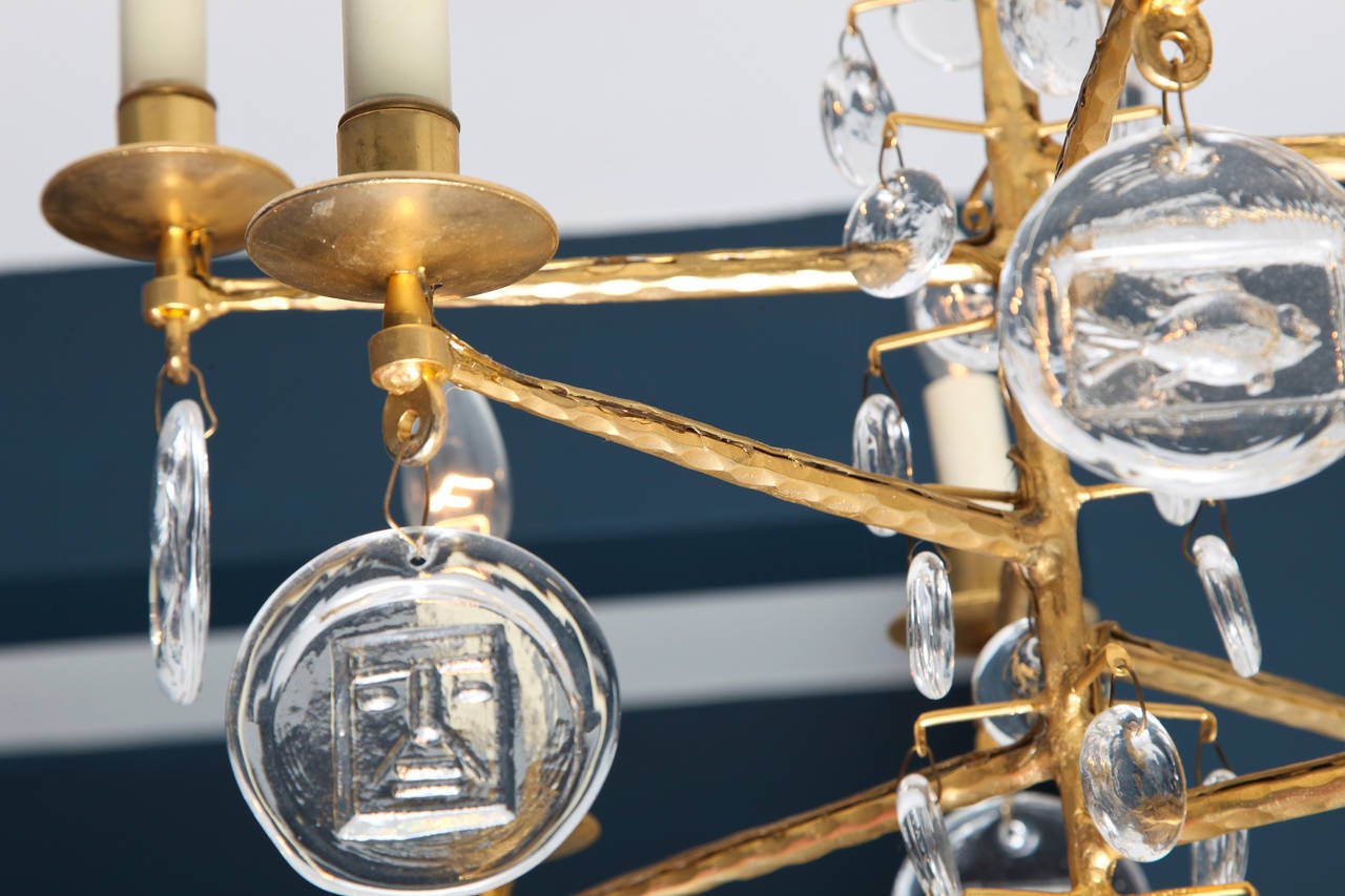 Swedish Gilt Iron and Glass Chandelier by Erik Hoglund 4