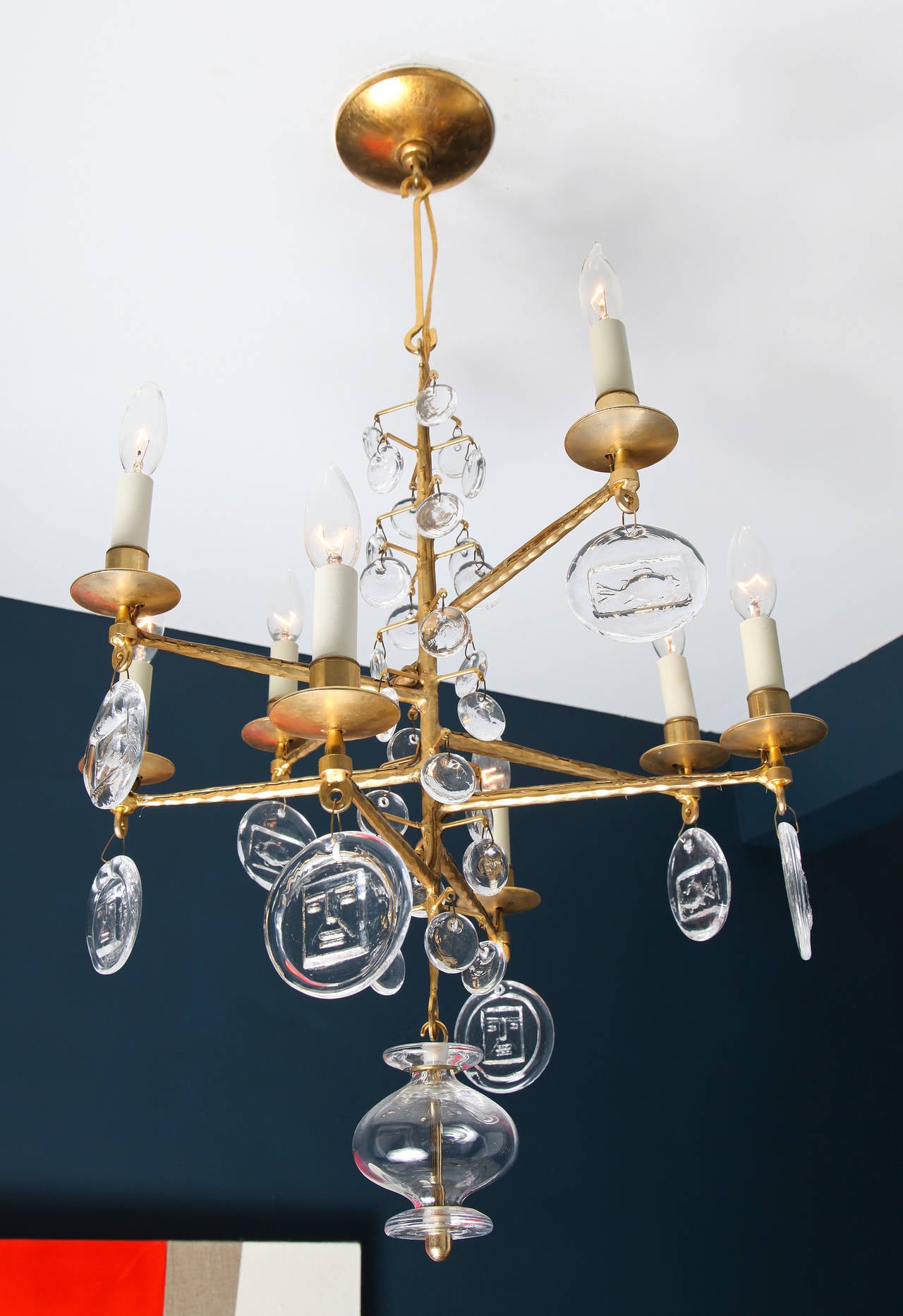Swedish Gilt Iron and Glass Chandelier by Erik Hoglund 5