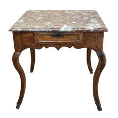 Louis XV Marble-Top Chestnut Table with Pied De Biche